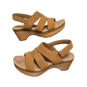 Clarks Seannah Glow Shoes Womens 8 Suede Platform Wedge Sandal Brown Slingback